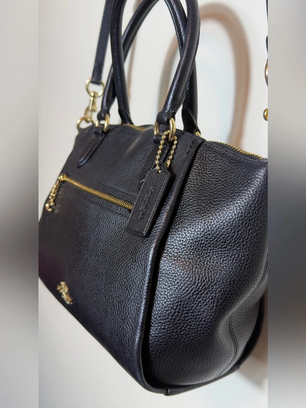 COACH Black Elise Satchel Pebbled Leather Crossbody Shoulder Bag Gold Hardware 7
